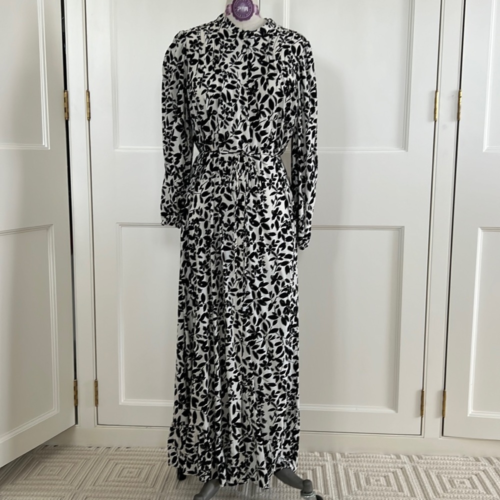 Mango Ivory Black Floral flowy midi dress